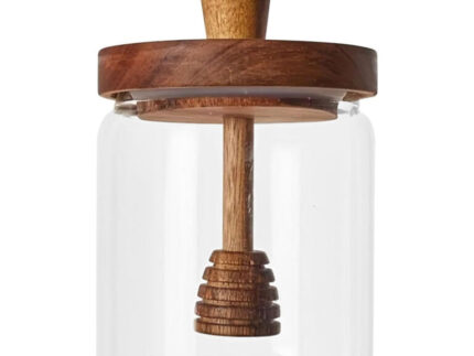 Glass Honey Jar with Dipper and Wooden Lid